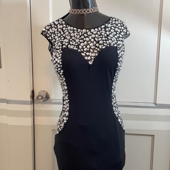 CQ by CQ Black Drop-waist   Netted & Stoned Evening  Dress size  back Zipper M - Picture 9 of 15